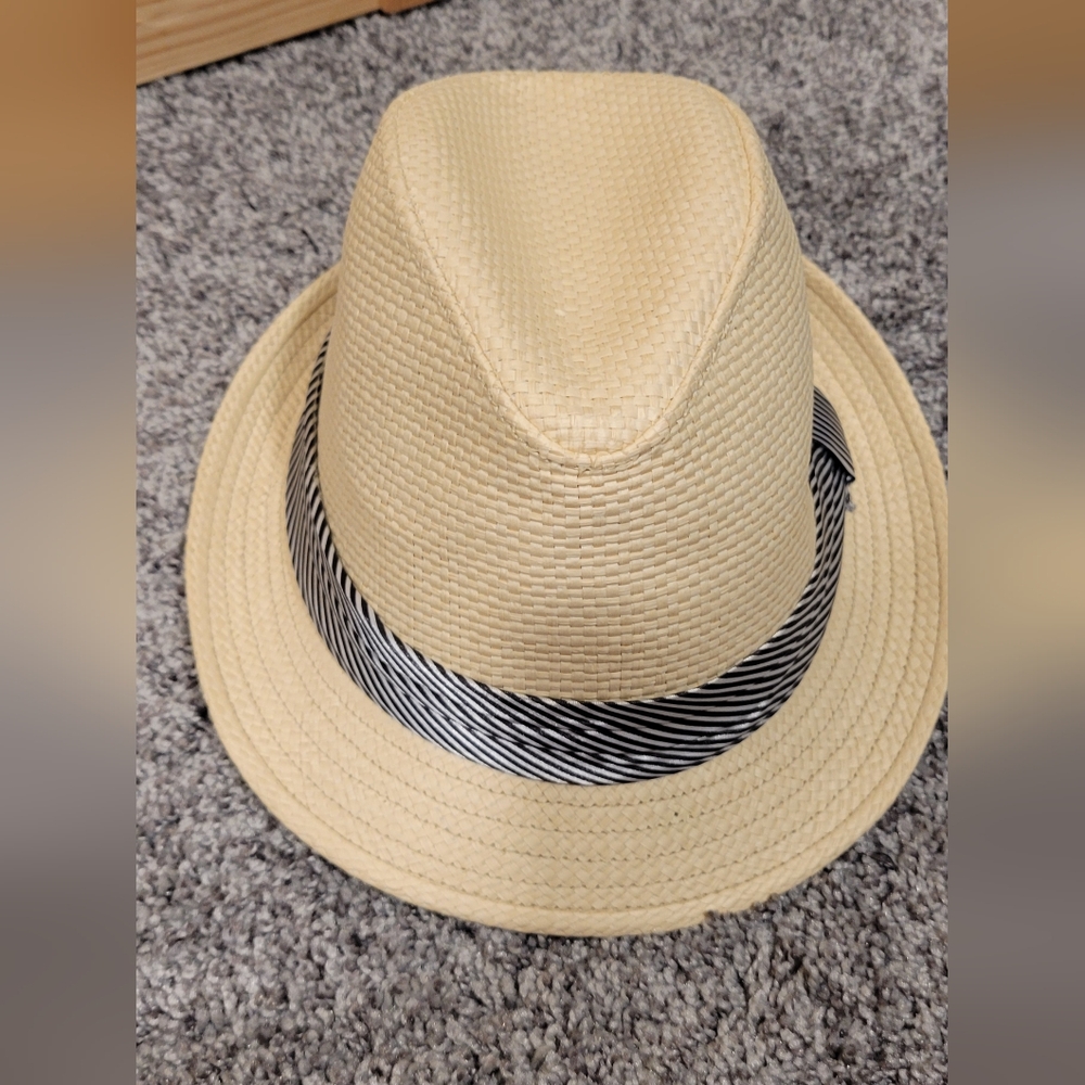 Straw Fedora with black and white ribbon